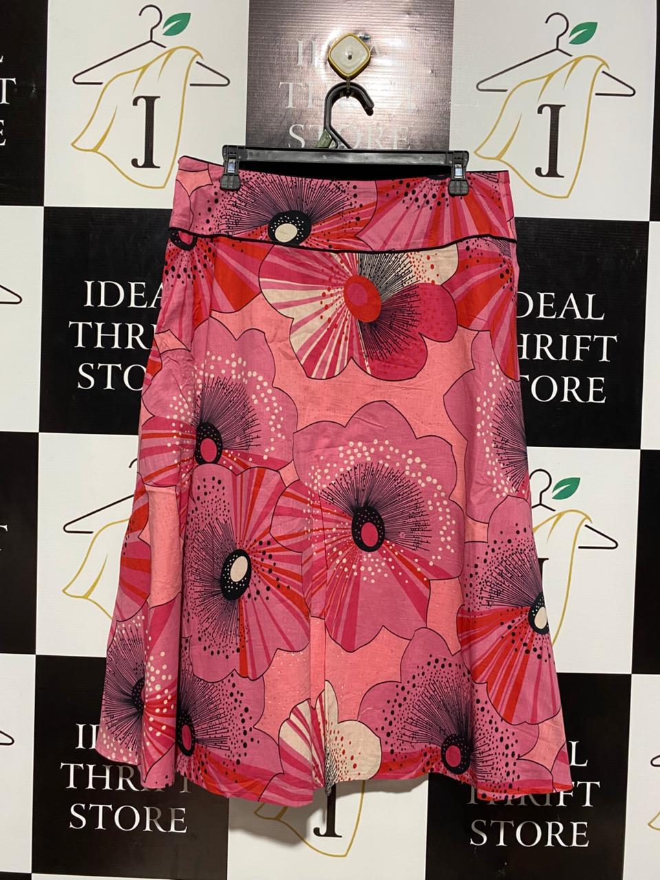 GEGRGE |L| WAIST 32| C6| VINTAGE LEE PINK FLORAL POPPY PRINT A-LINE MIDI SKIRT