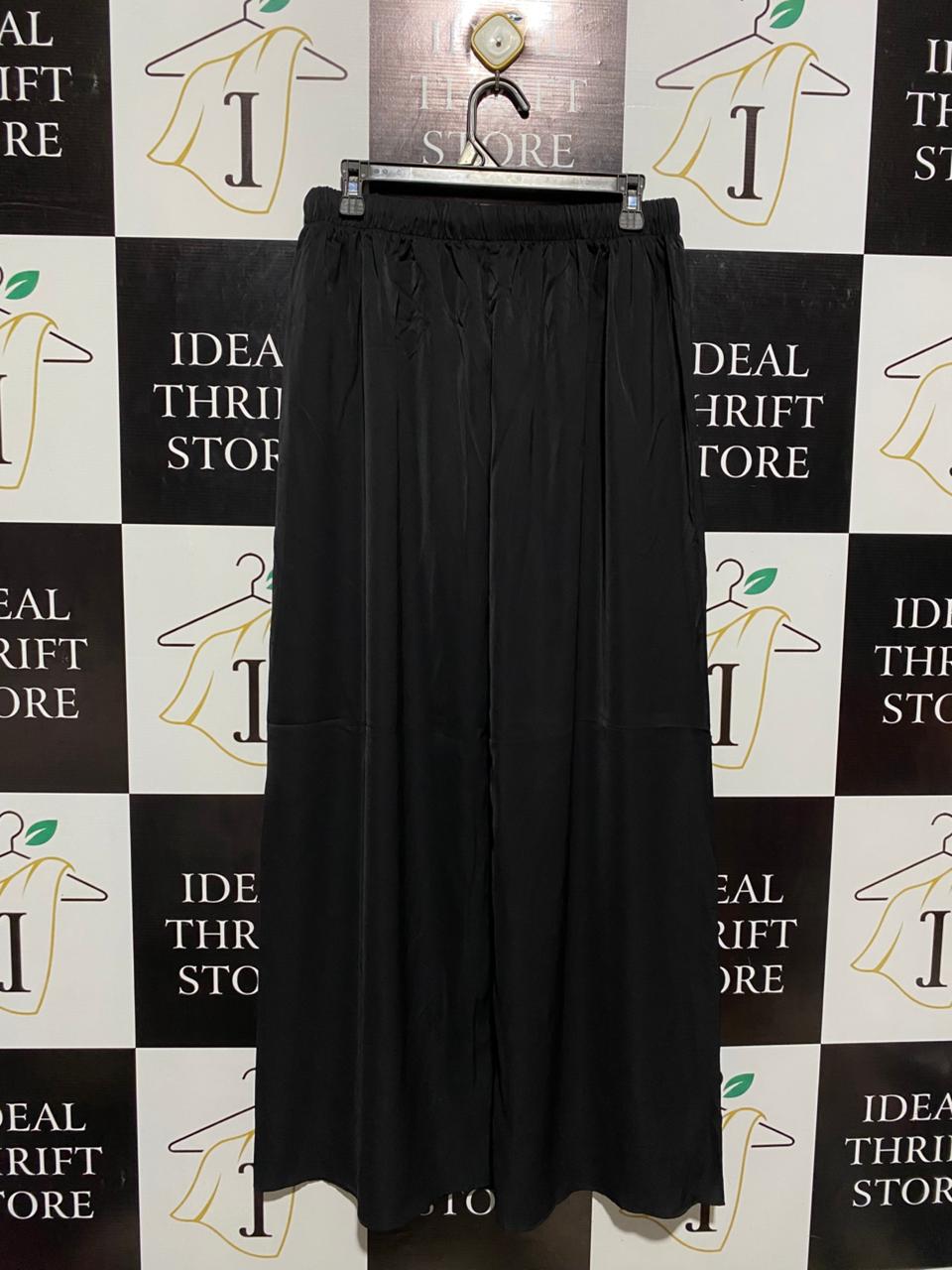 |L| WAIST 30| C6| BLACK SILK-LOOK WIDE-LEG PALAZZO PANTS