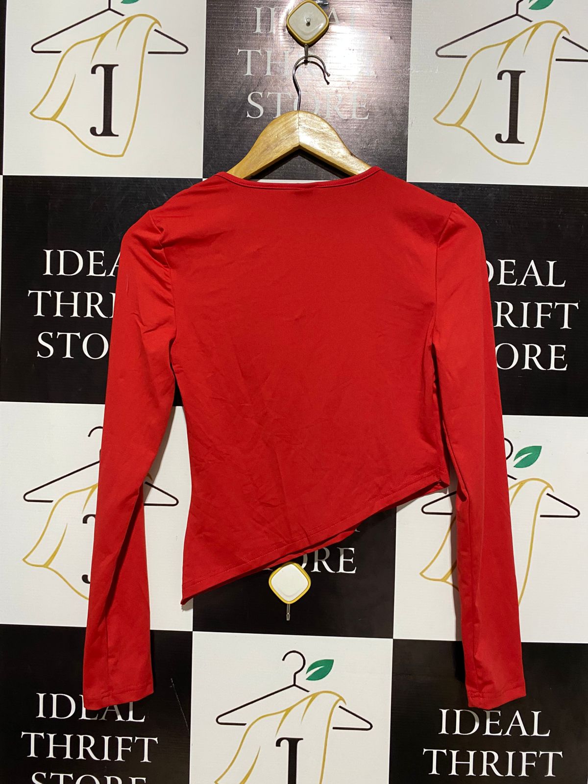 SHEIN |M| BUST 15| B11| BRIGHT RED ASYMMETRICAL CUT-OUT LONG SLEEVE TOP