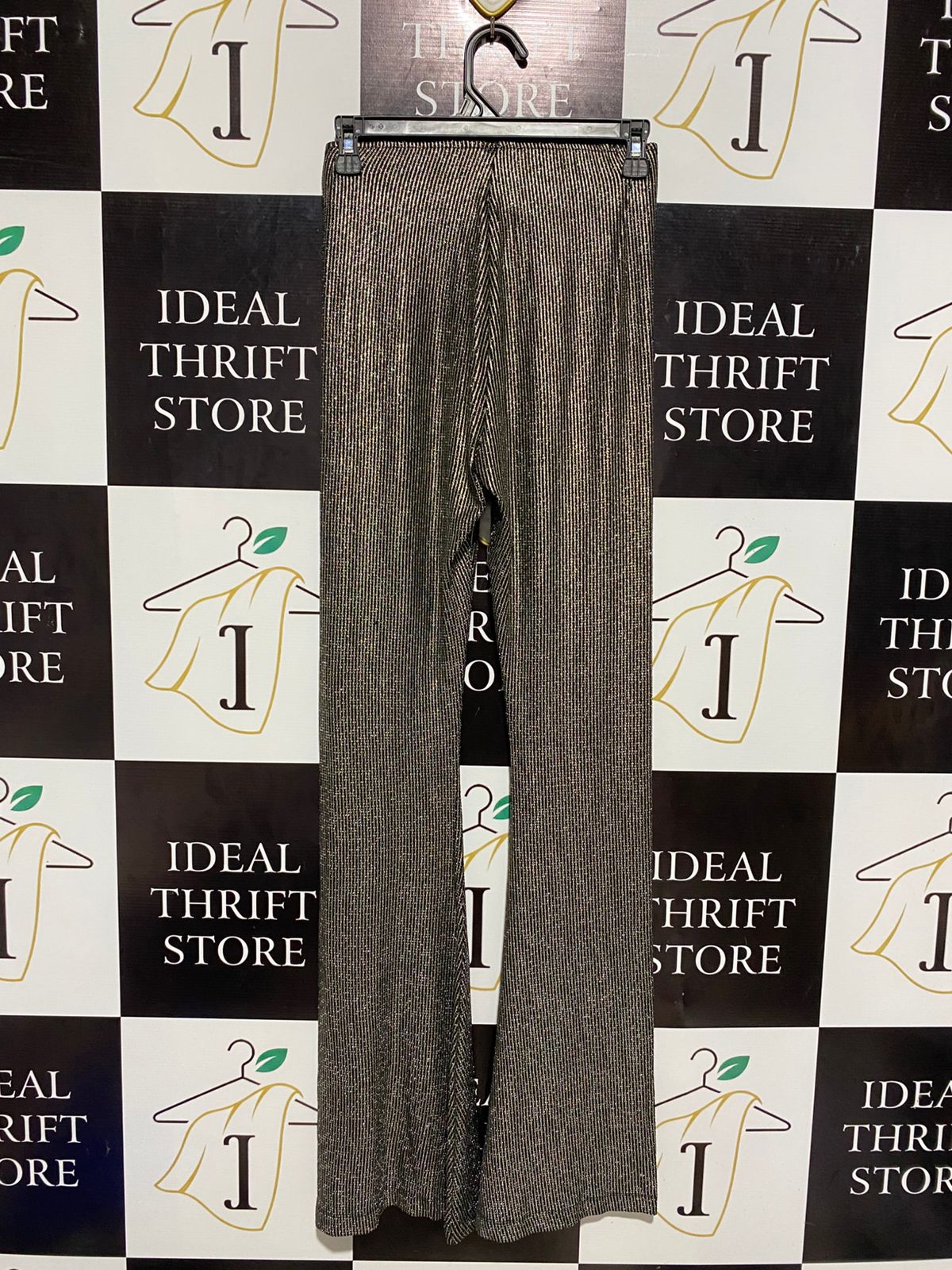 SHOWPO |M| WAIST 26| GOLD METALLIC SHIMMER RIBBED FLARE PANTS HIGH WAISTED PARTY