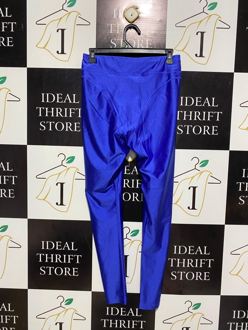 PUMA |M| WAIST 28| VINTAGE ICONIC COBALT BLUE SHINY SPANDEX LEGGINGS HIGH WAISTED YOKE FRONT