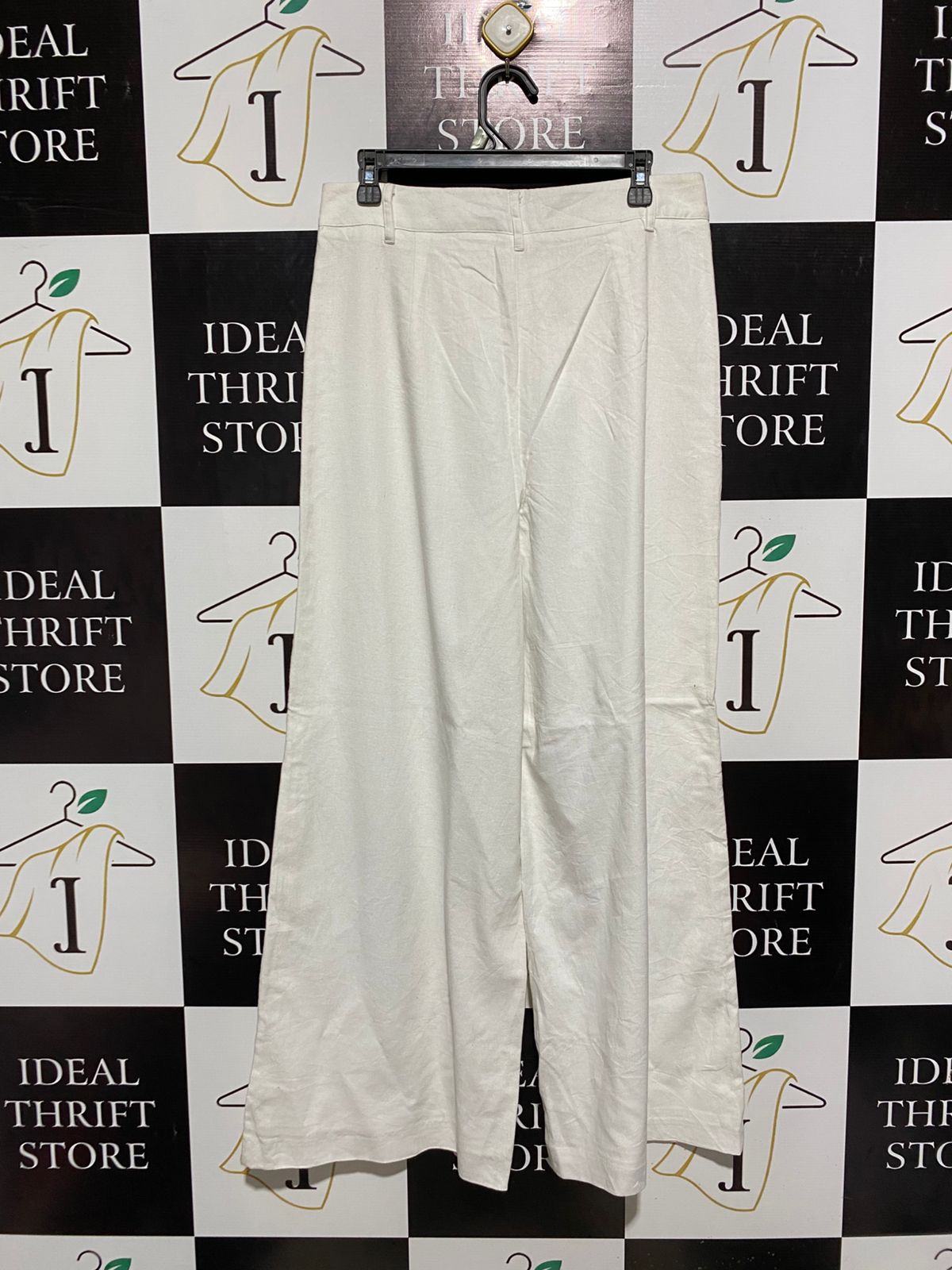 MESHKI |L| WAIST 32| WHITE LINEN-BLEND WIDE-LEG TROUSERS