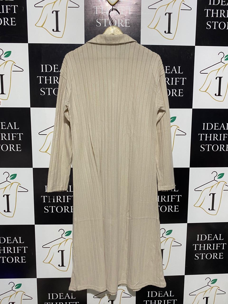 SHEIN |S| BUST 19| BEIGE RIBBED V-NECK COLLARED MAXI DRESS |B1|
