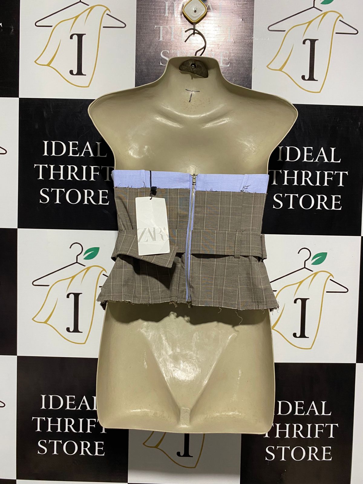 ZARA |XS| B2| WOMEN'S DECONSTRUCTED CHECKED BUSTIER CORSET BELT WITH BUCKLE DETAIL