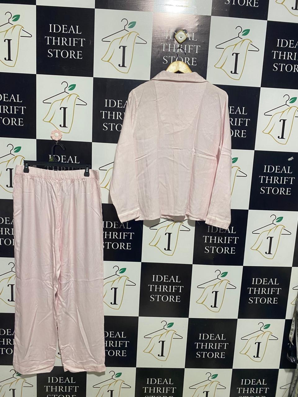 PRIMARK |M| B2| Women's Classic Pale Pink Striped Two-Piece Pajama Set