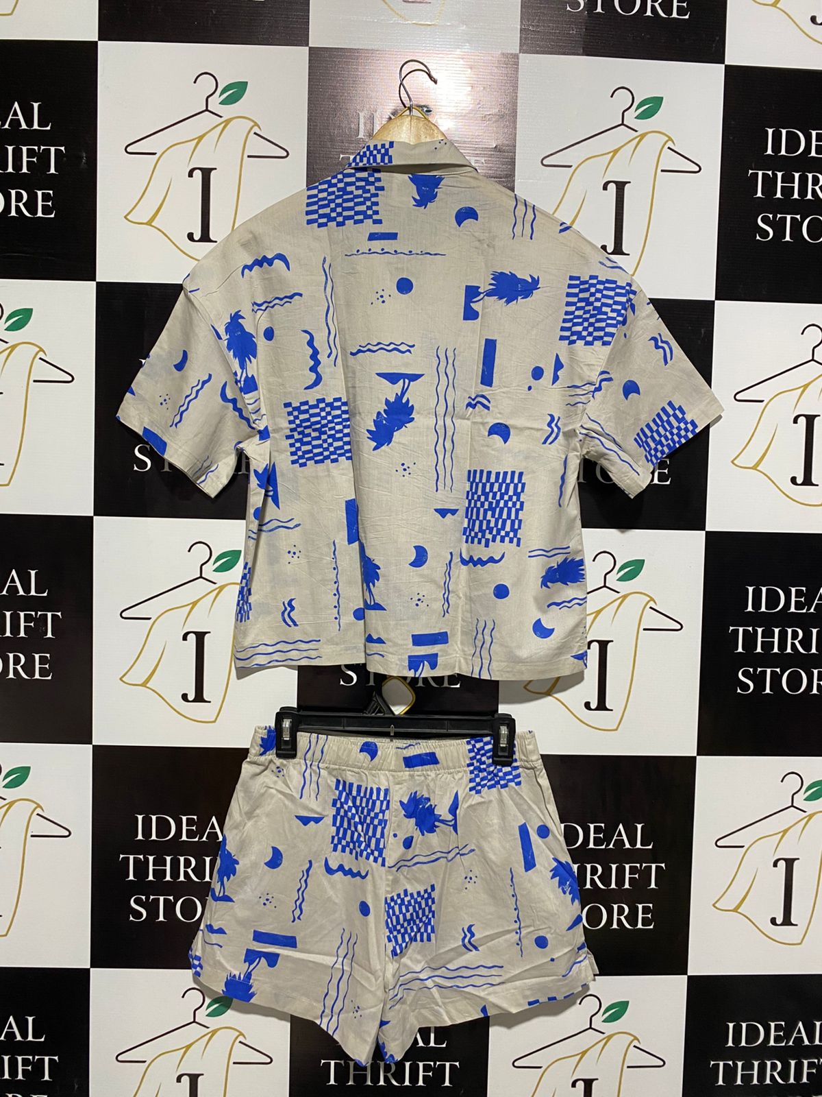 BONDS |S| B2| COBALT GEOMETRIC & PALM PRINT RELAXED SHORT SET