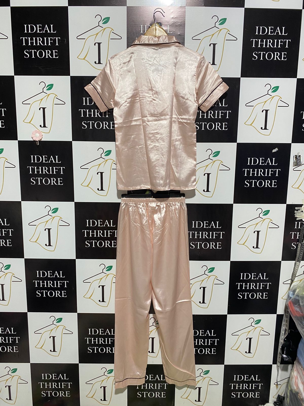 |S| B2| ROSE GOLD SILKY SATIN SHORT-SLEEVE PYJAMA PANTS SET
