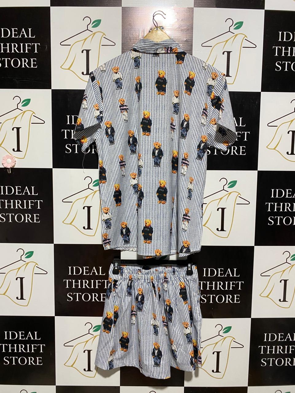 PLAYFUL STRIPED POLO BEAR PRINT SHIRT AND SHORTS SET |M| B2|