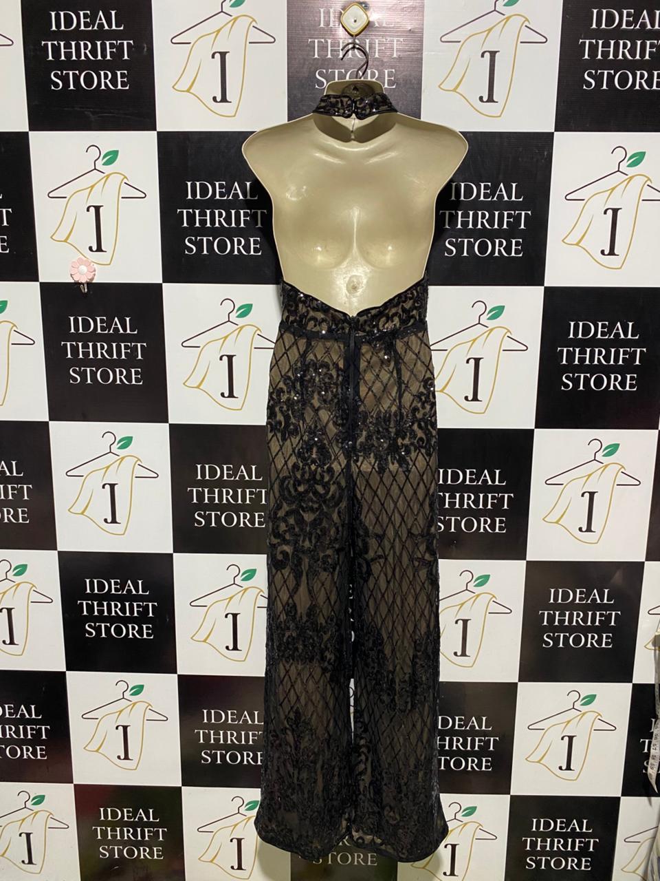 SHEIN |S| BUST 16| B1| WOMEN'S BLACK SEQUIN EMBROIDERED HALTER NECK MAXI GOWN