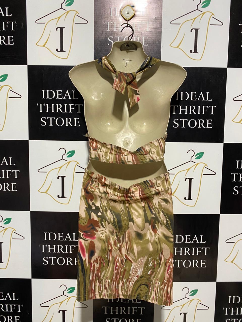 WOMEN'S ABSTRACT MARBLE PRINT CUT-OUT MINI DRESS WITH O-RING DETAIL |M|B1|