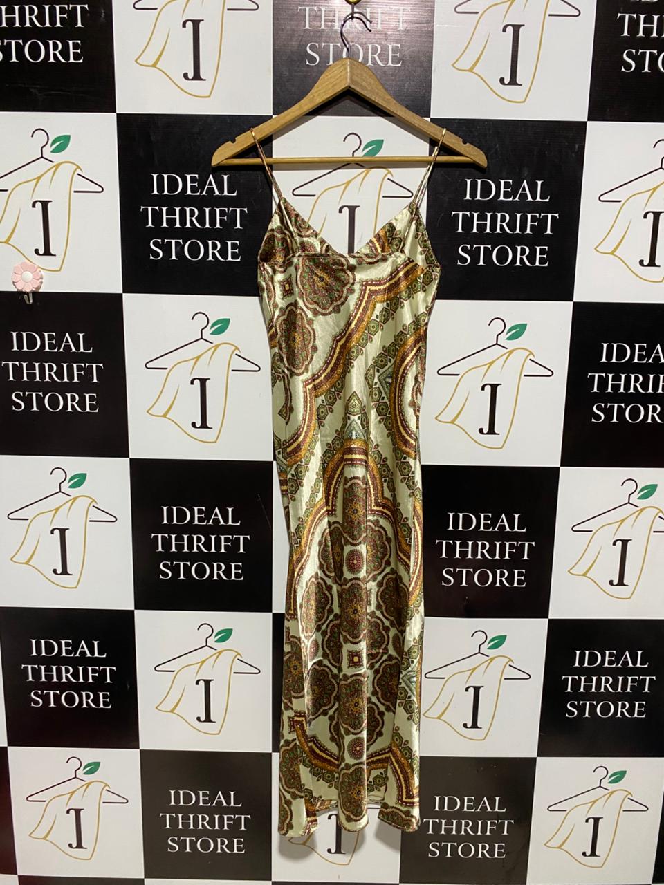 TOP SHOP |M| BUST 15| B3| VINTAGE-STYLE PAISLEY PRINT SATIN SLIP MIDI DRESS WITH ADJUSTABLE SPAGHETTI STRAPS