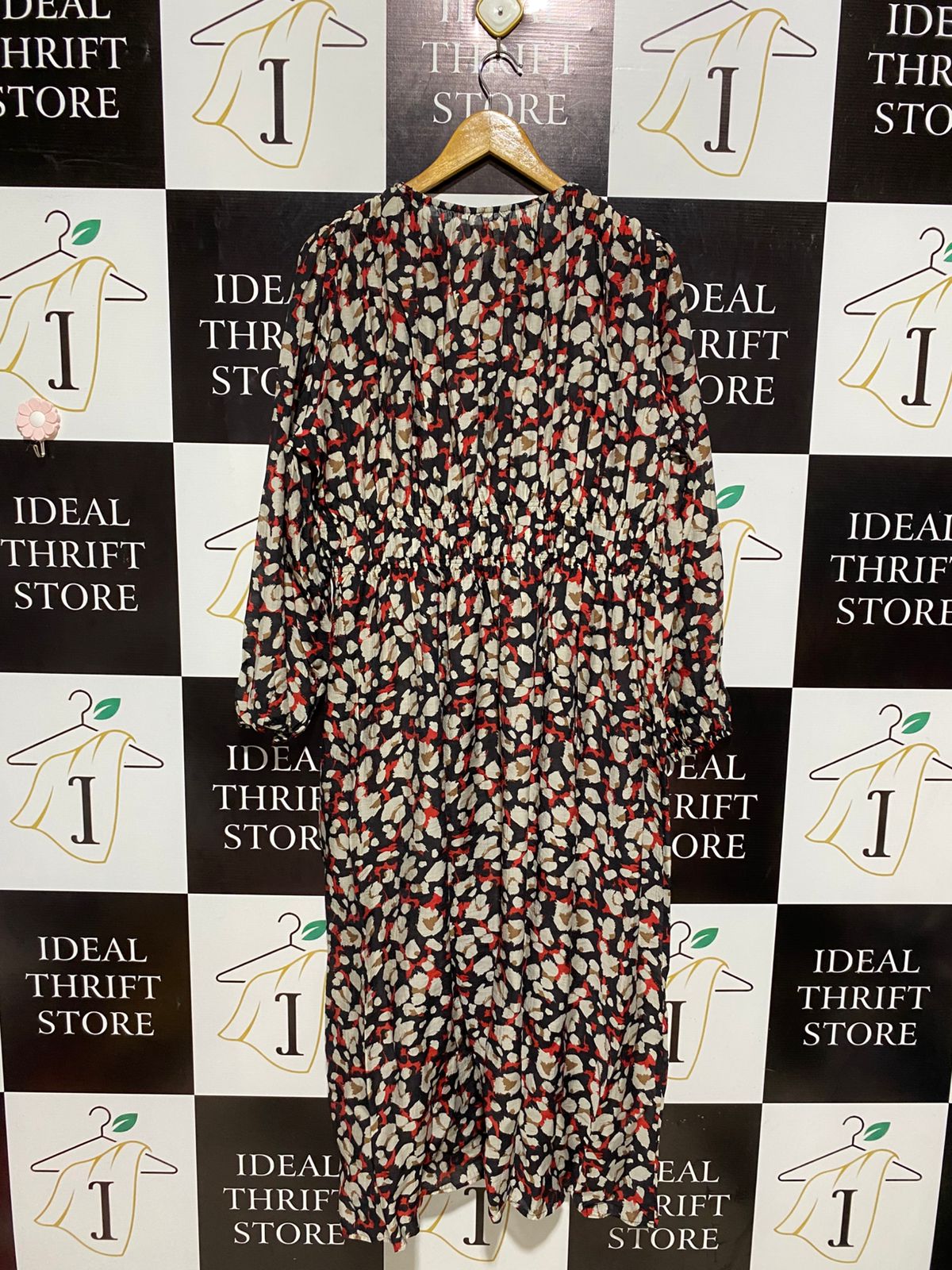 M&S |L| BUST 21| B3| Women’s Long-Sleeve Abstract Print Smocked-Waist Midi Dress