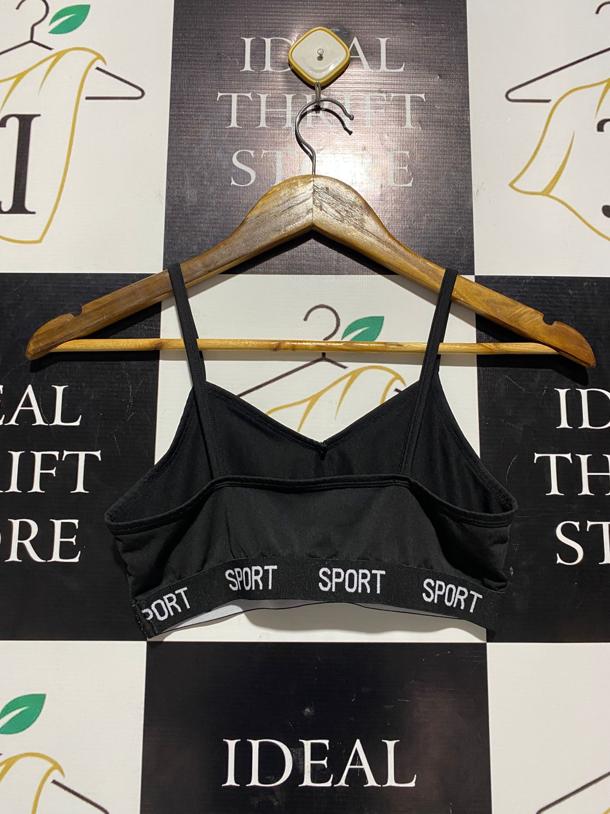 SPORT |S| BUST 13| B2| BLACK "SPORT" LOGO BRALETTE | ADJUSTABLE CAMI STRAP ATHLETIC CROP TOP