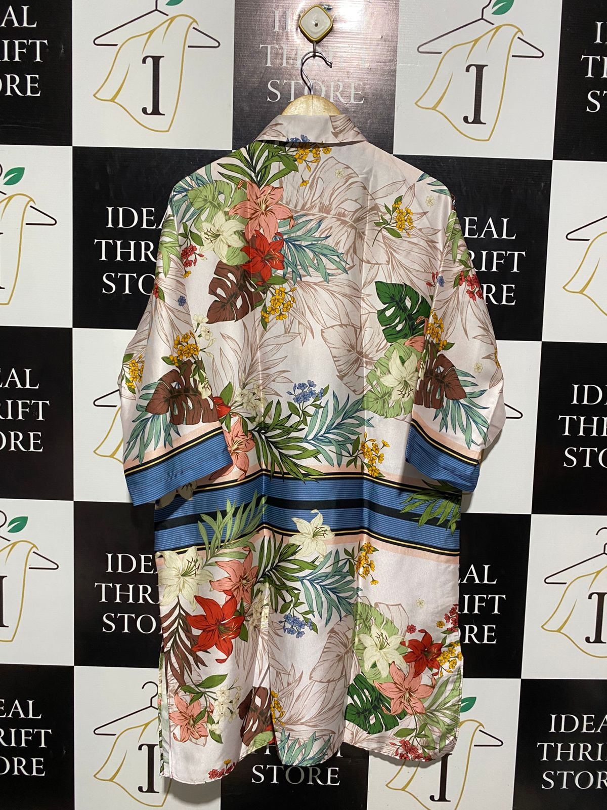 ZARA BASIC |M| BUST 23| B2| BASIC TROPICAL FLORAL PRINT LONG BUTTON-DOWN SHIRT DRESS WITH BORDER DETAIL