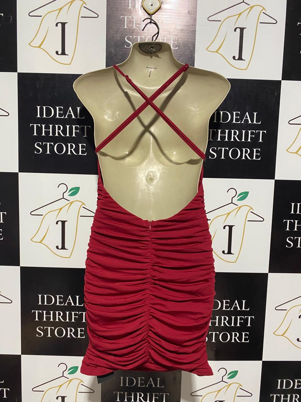 SHEIN |S| BUST 13| B3| BOLD RED RUCHED BODYCON MINI DRESS