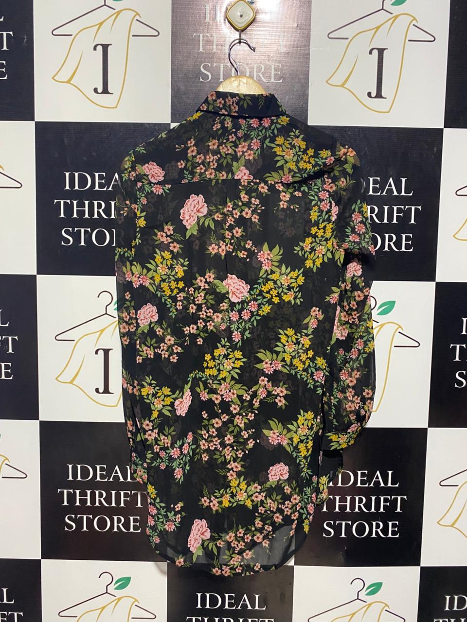 NEW LOOK |M| BUST 19| B3| BLACK SHEER FLORAL BUTTON-DOWN BLOUSE