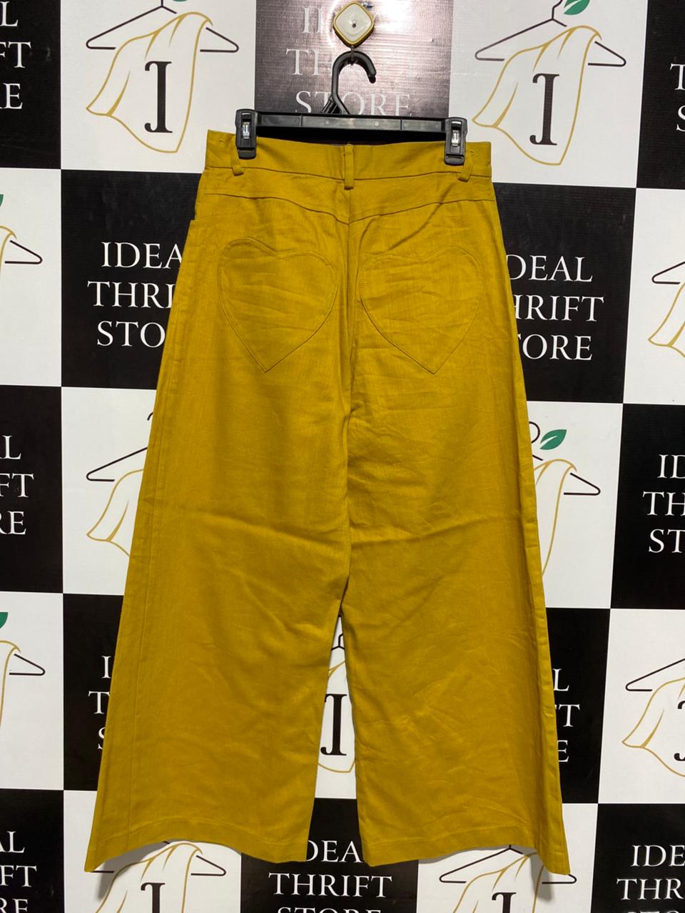 HEW |L| WAIST 30| B3| PREMIUM MUSTARD YELLOW WIDE-LEG LINEN TROUSERS