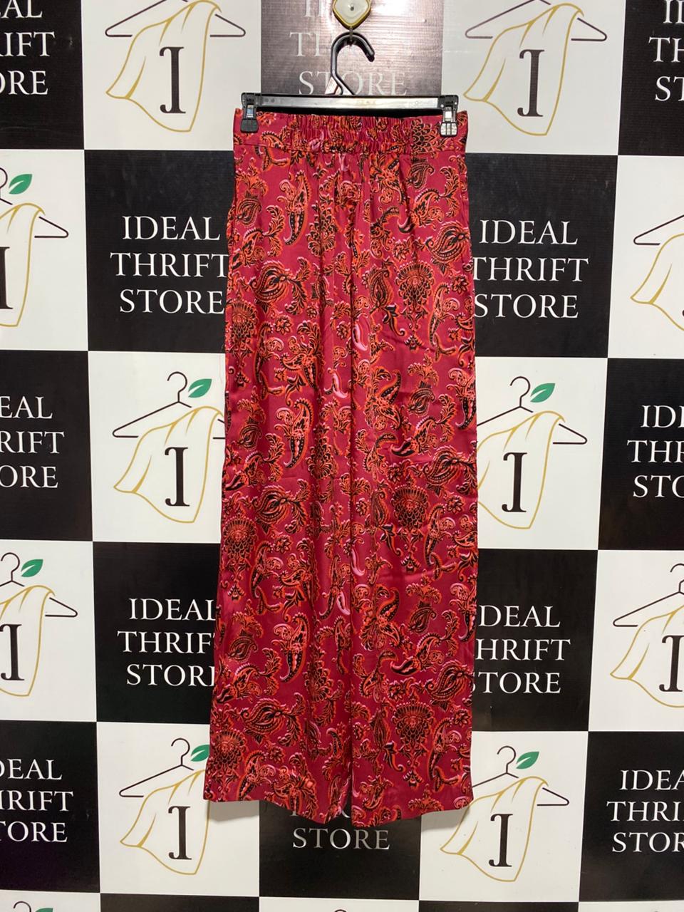 RIVER ISLAND |S| WAIST 26| B6| RED & ORANGE PRINTED PALAZZO TROUSERS