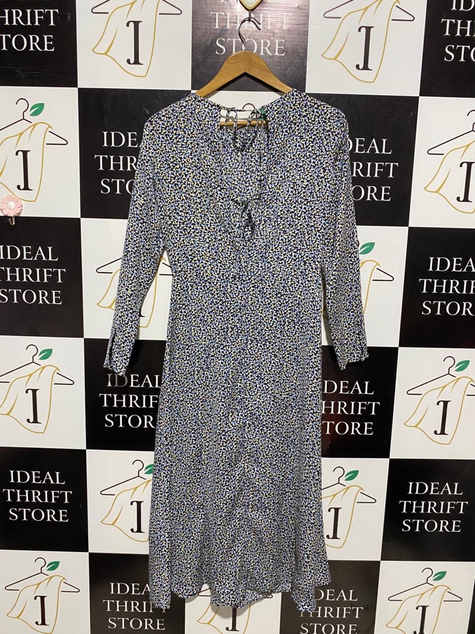 H&M |M| BUST 17| B4| VINTAGE-STYLE DITSY FLORAL PRINT LONG SLEEVE MIDI DRESS