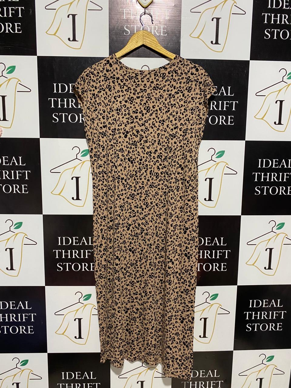 M&S |L| BUST 20| B4| LEOPARD PRINT V-NECK CAP SLEEVE MIDI T-SHIRT DRESS