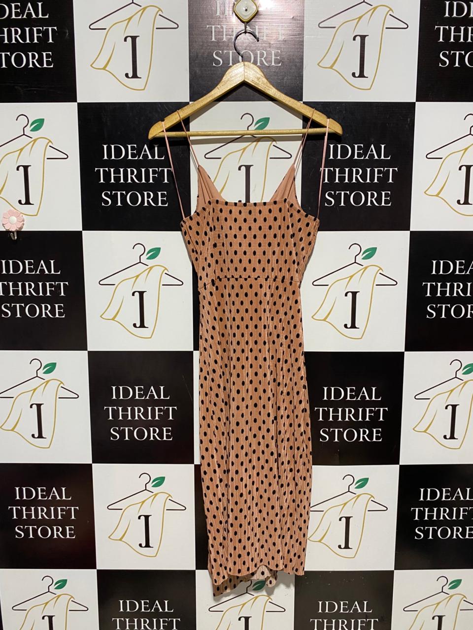 RIVER ISLAND |M| BUST 15| B4| PEACH POLKA DOT PLEATED WRAP MIDI DRESS