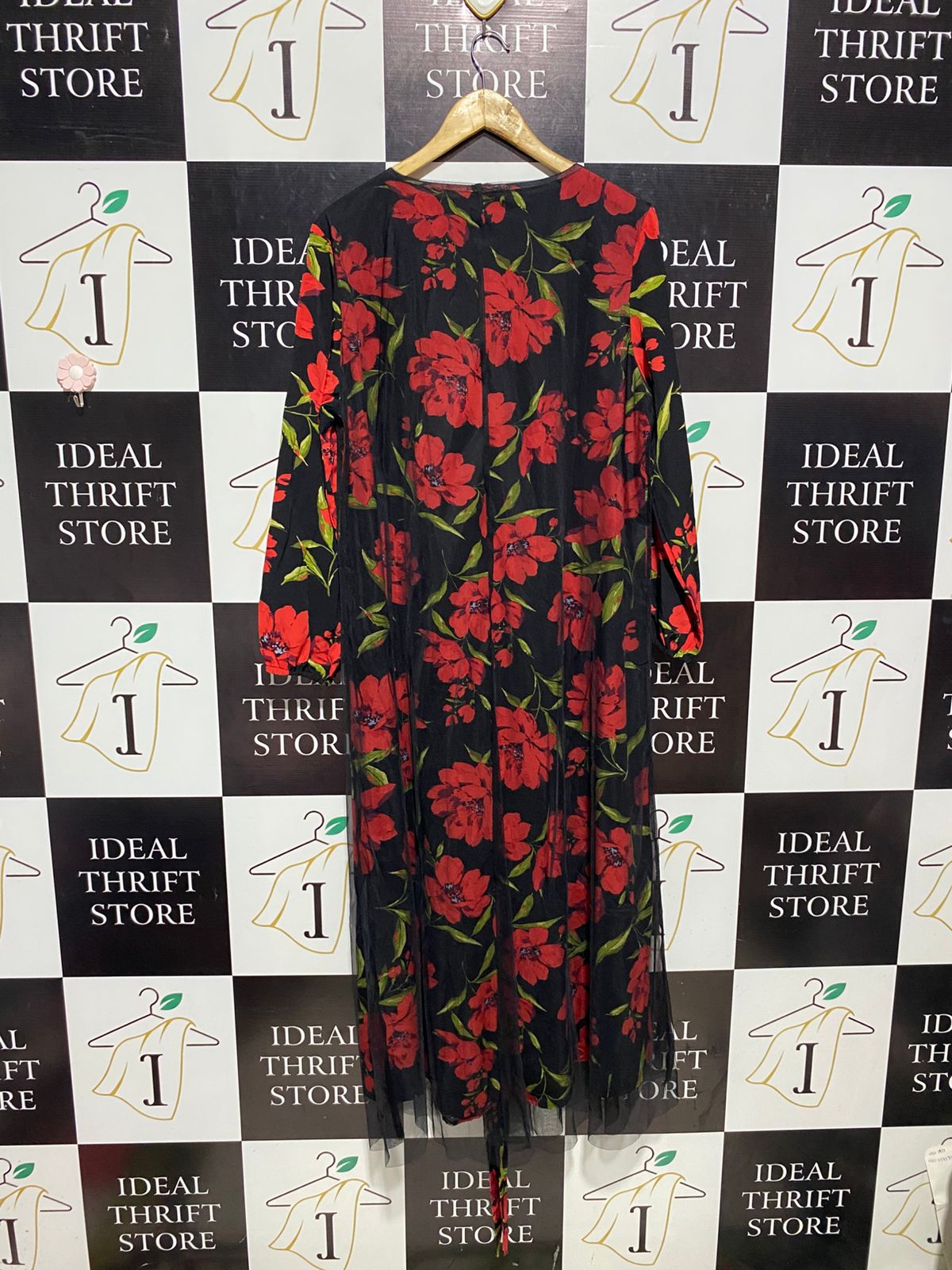 SHEIN CURVE |XL| BUST 22| B4| ELEGANT BLACK MIDI DRESS WITH VIBRANT RED FLORAL OVERLAY