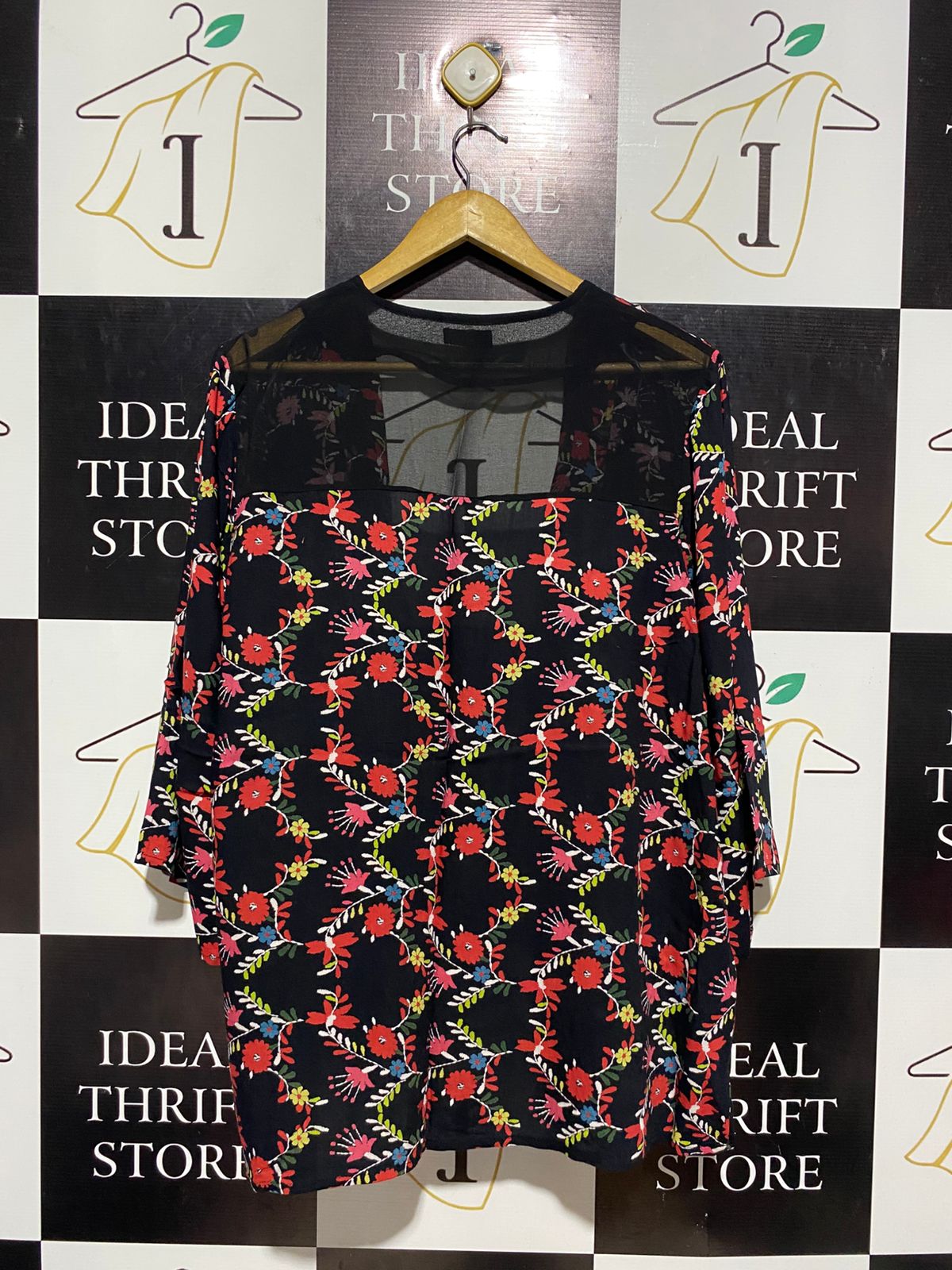 F&F |XL| BUST 24| B4| BLACK FLORAL OPEN-FRONT KIMONO WITH WIDE SLEEVES