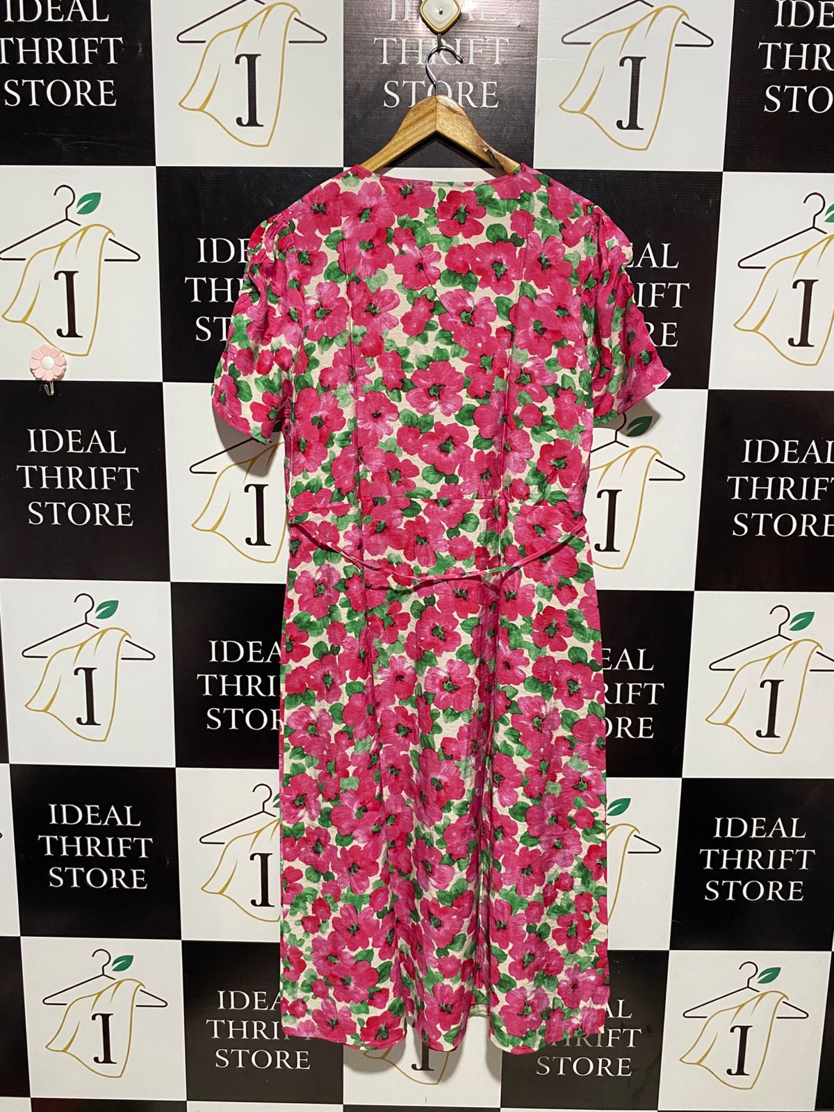 F&F |XL| BUST 22| B4| PINK FLORAL V-NECK BUTTON-DOWN MIDI DRESS