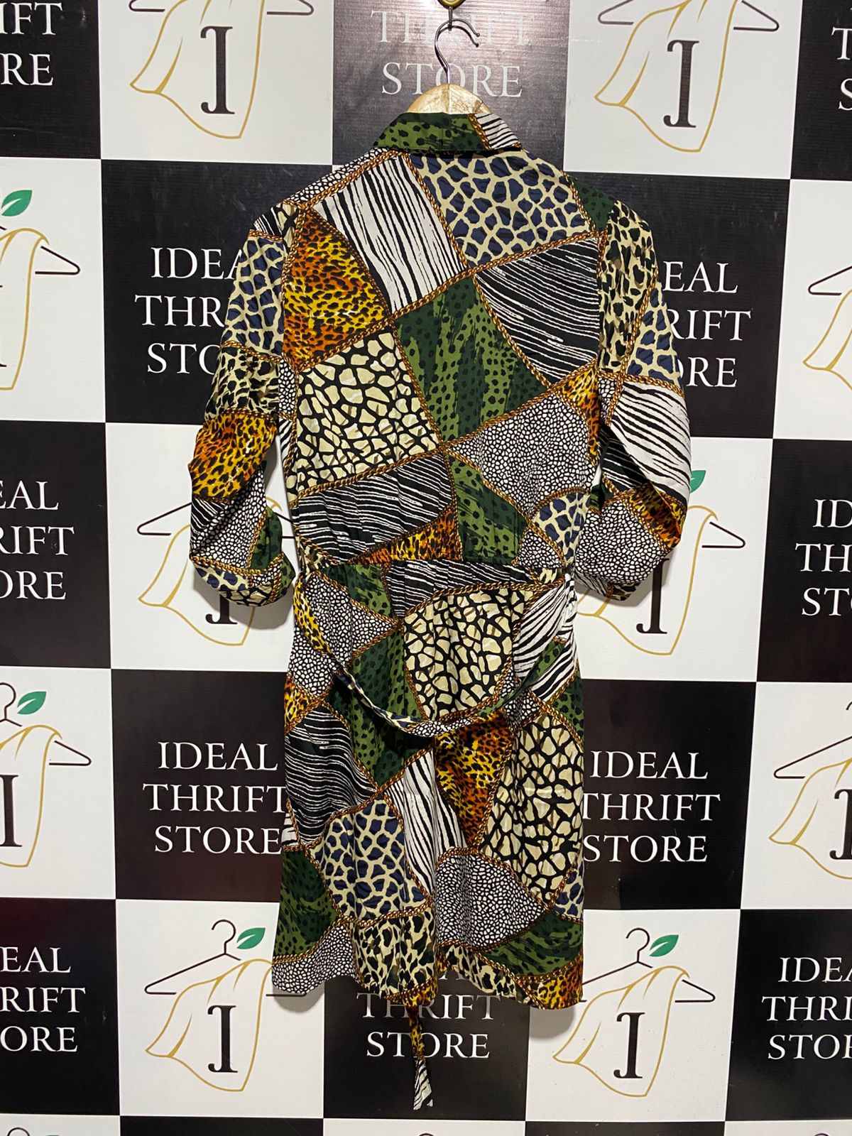 PEP & CO |M| BUST 19| B4| MIXED ANIMAL PRINT PATCHWORK SHIRT DRESS WITH WAIST TIE