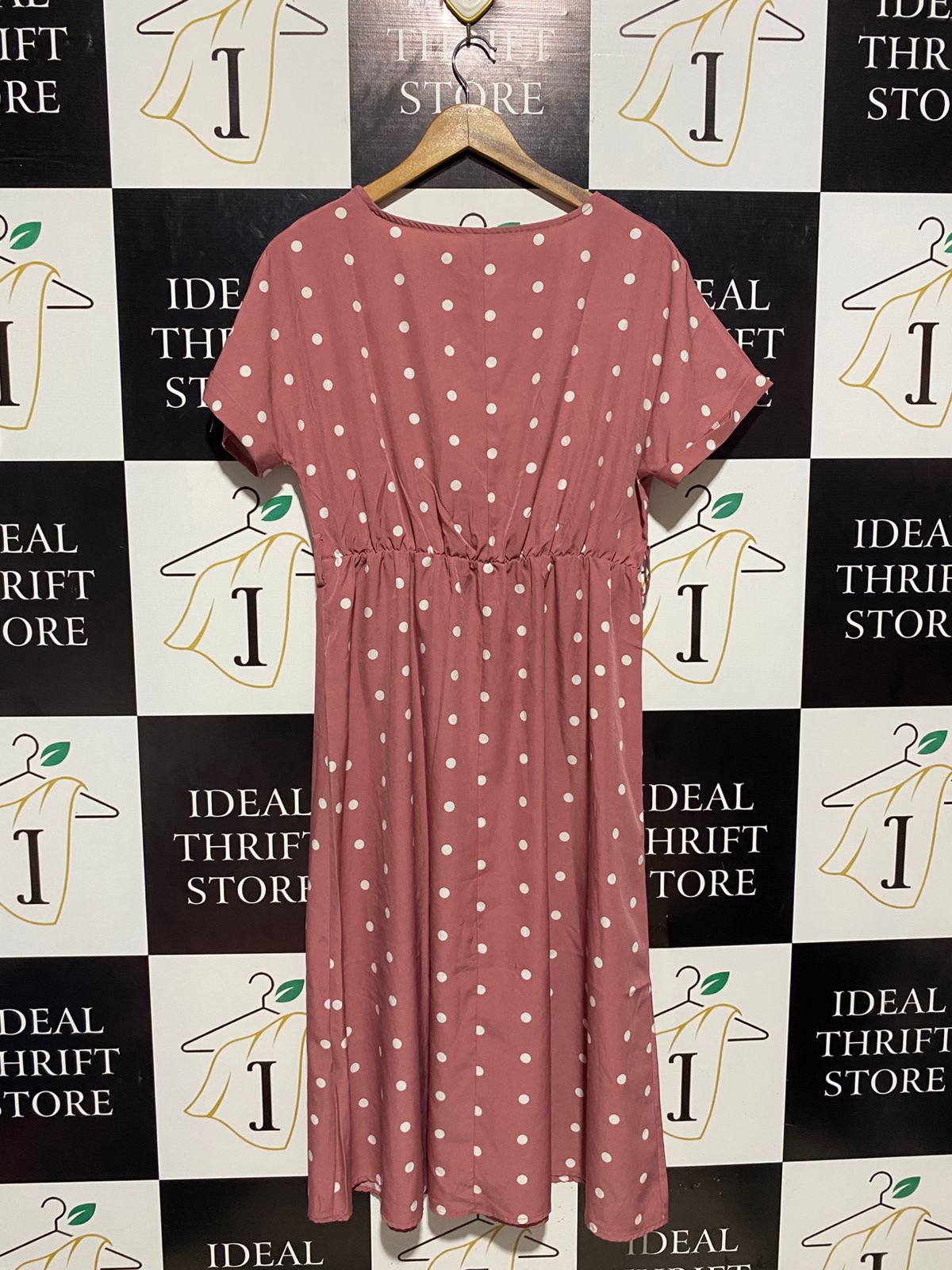 SHEIN |XL| BUST FREE | B4| DUSTY ROSE POLKA DOT BUTTON-FRONT MIDI DRESS