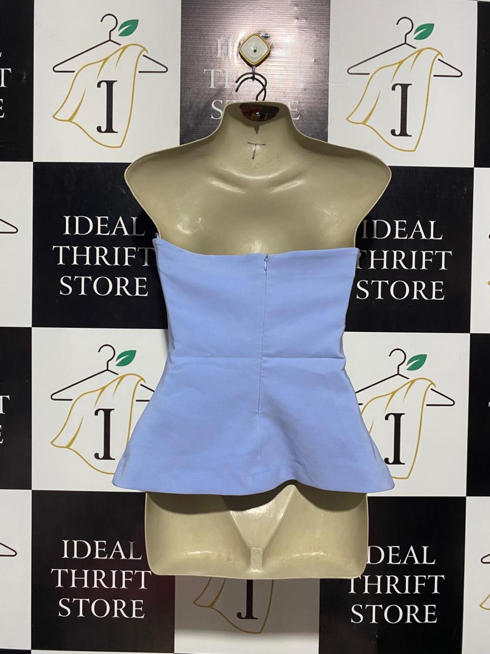 ZARA |S| BUST 16| B4| CHIC POWDER BLUE STRAPLESS TUBE TOP WITH ELEGANT DRAPED DETAIL