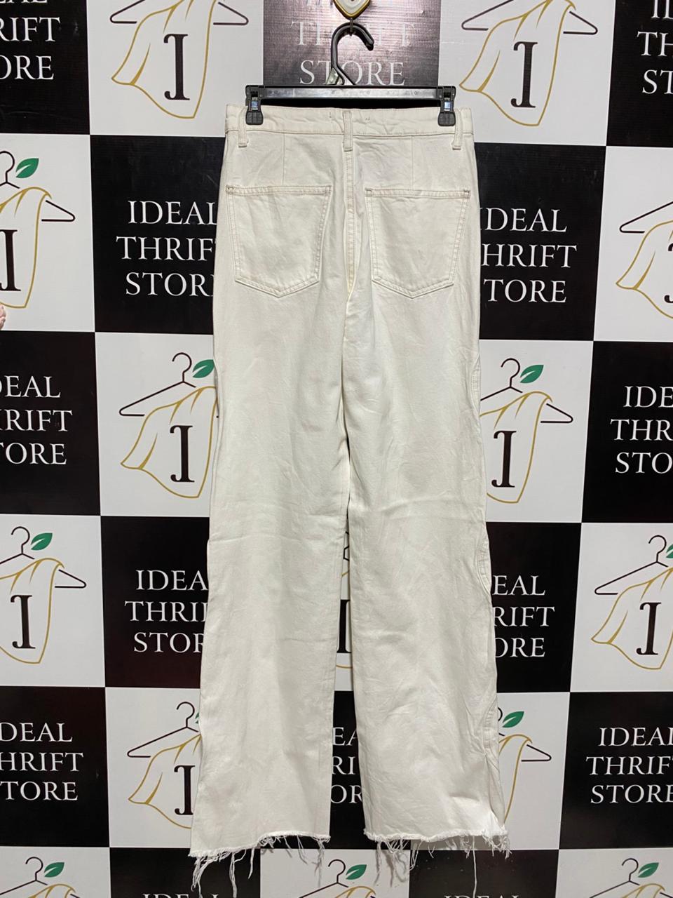 ZARA |M| WAIST 28| B5| PREMIUM OFF-WHITE HIGH-WAISTED STRAIGHT-LEG RAW HEM JEANS