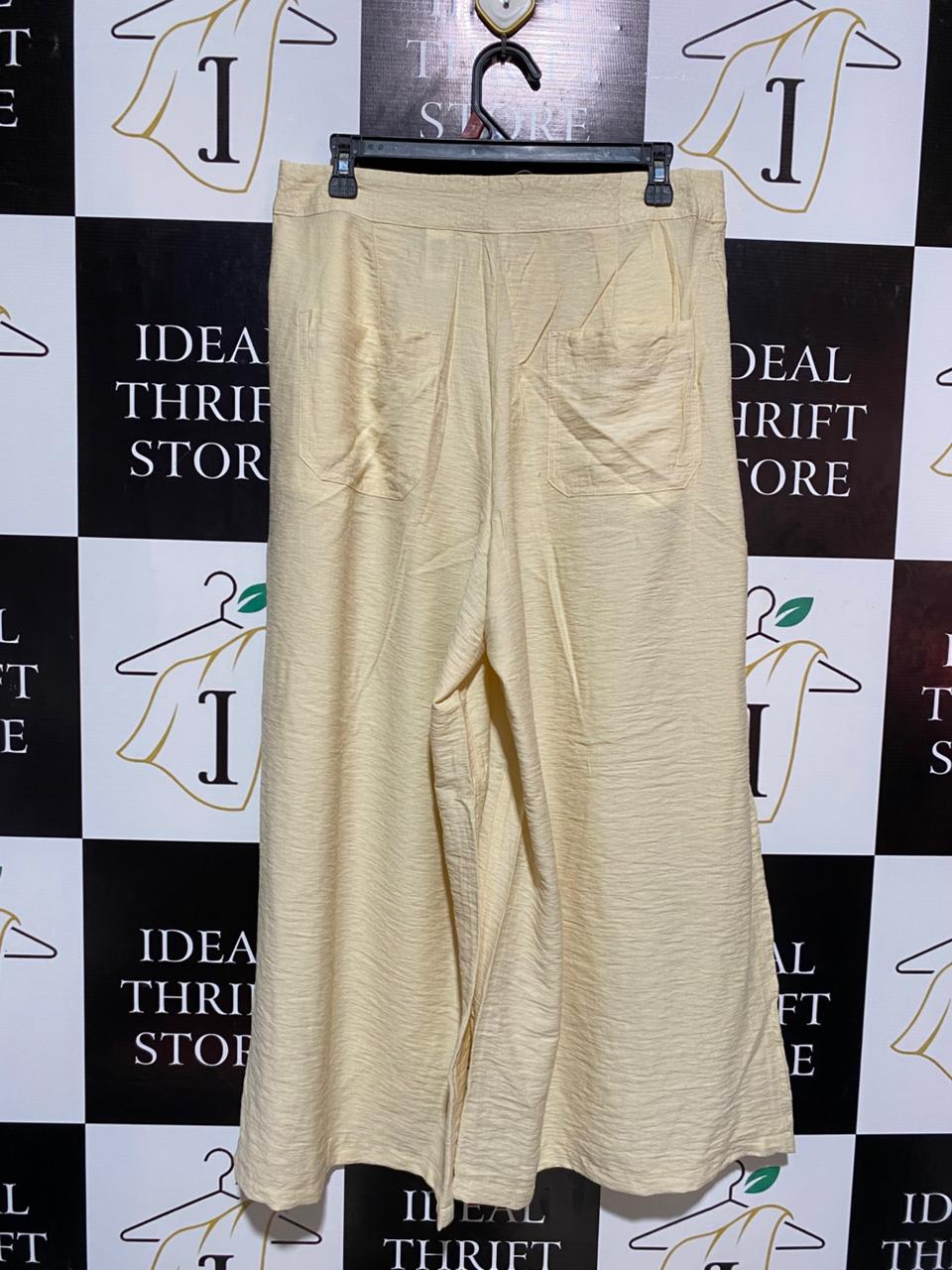 NEXT |L| WAIST 32| B5| CREAM TEXTURED PLEATED WIDE LEG PALAZZO PANTS