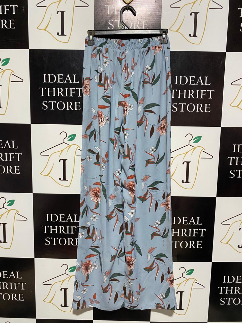 PRIMARK |S| WAIST 24| B5| SKY BLUE FLORAL PRINT HIGH-WAIST WIDE LEG PANTS