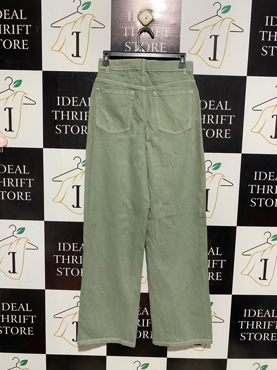 |M| WAIST 28| B5| HIGH-WAISTED STRAIGHT-LEG SAGE GREEN JEANS