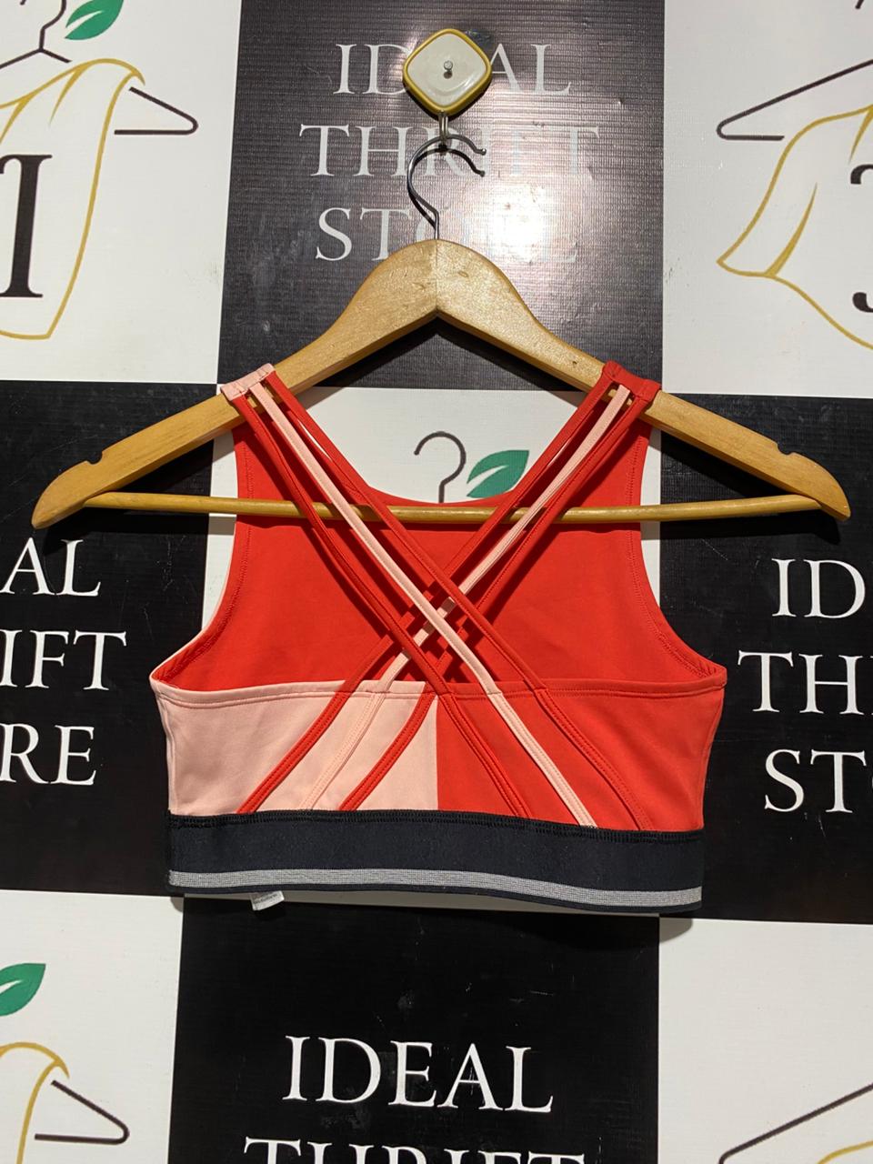 M&S |XS| BUST 12| B5| PREMIUM COLOR-BLOCK RACERBACK SPORTS BRA - RED & PEACH