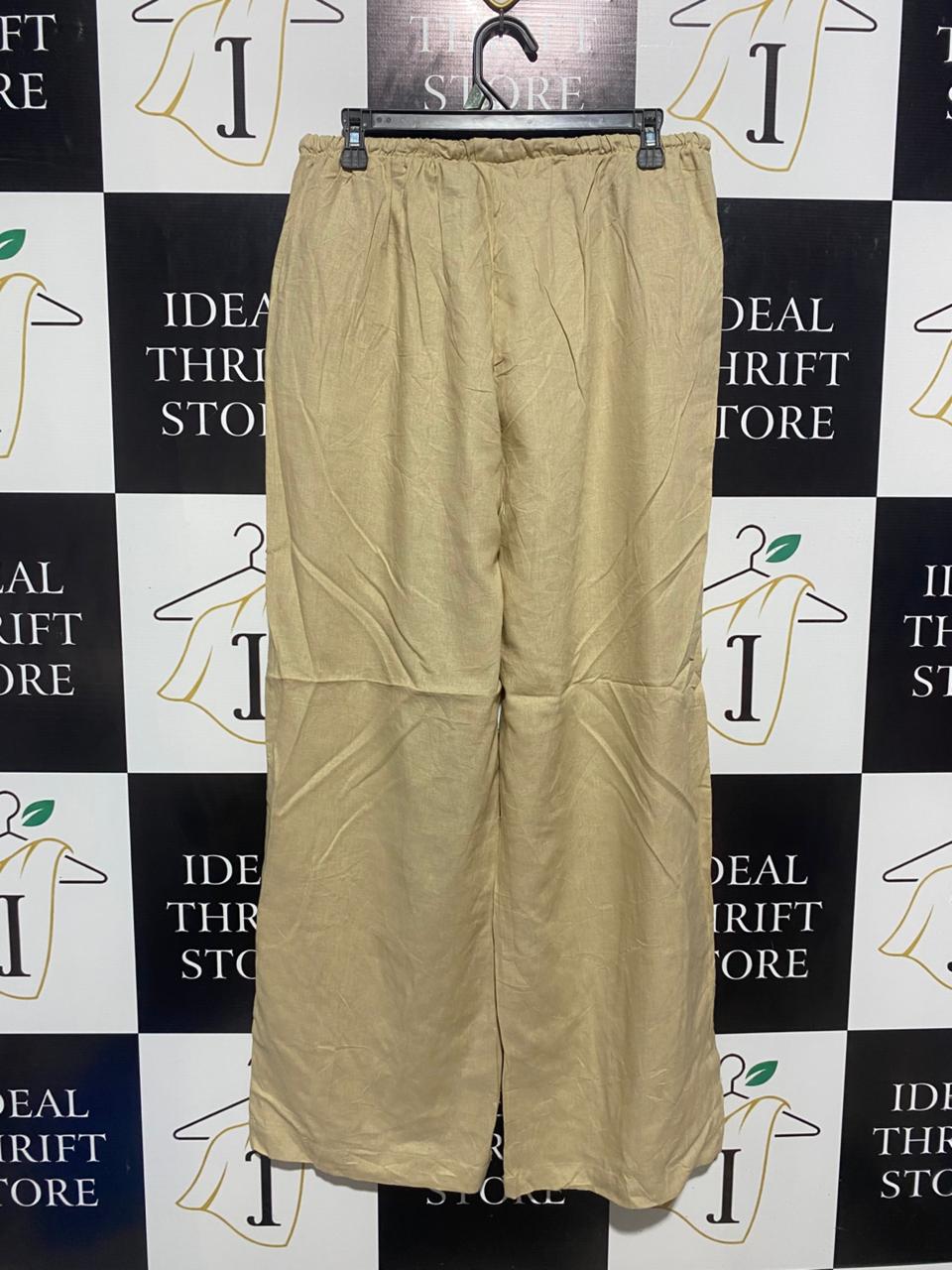 & ME |L| WAIST 30| B6| BEIGE LINEN-BLEND WIDE LEG DRAWSTRING PANTS