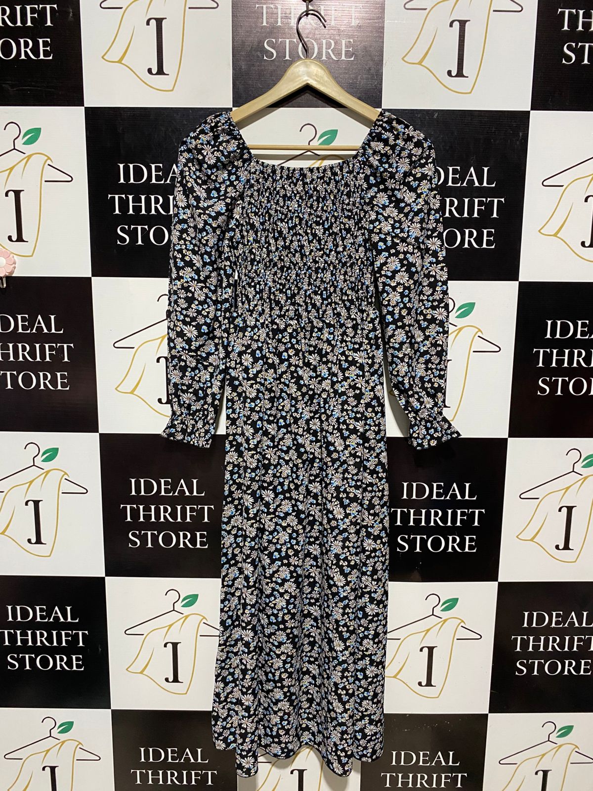 SHEIN |M| BUST 12| B6| VINTAGE FLORAL SMOCKED MIDI DRESS WITH PUFF SLEEVES