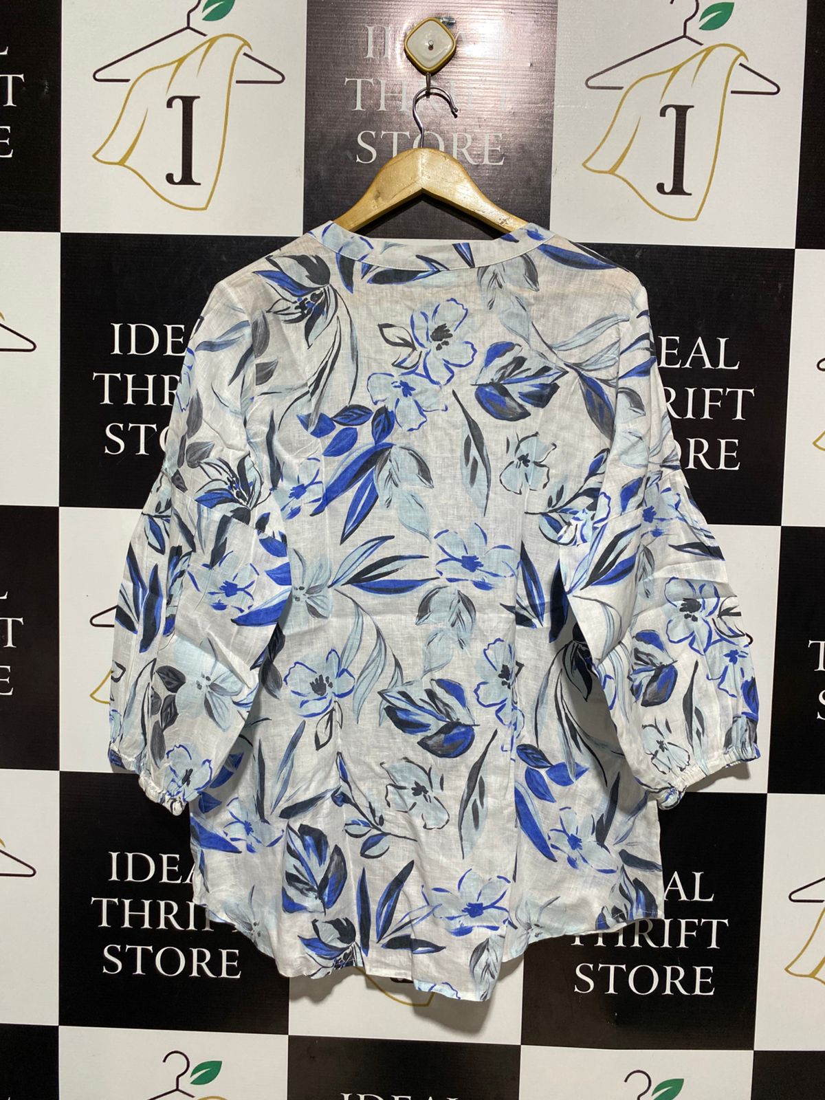 BLUE ILLUSION |L| BUST 23| B6| FLORAL PRINT LINEN BLEND V-NECK TUNIC TOP