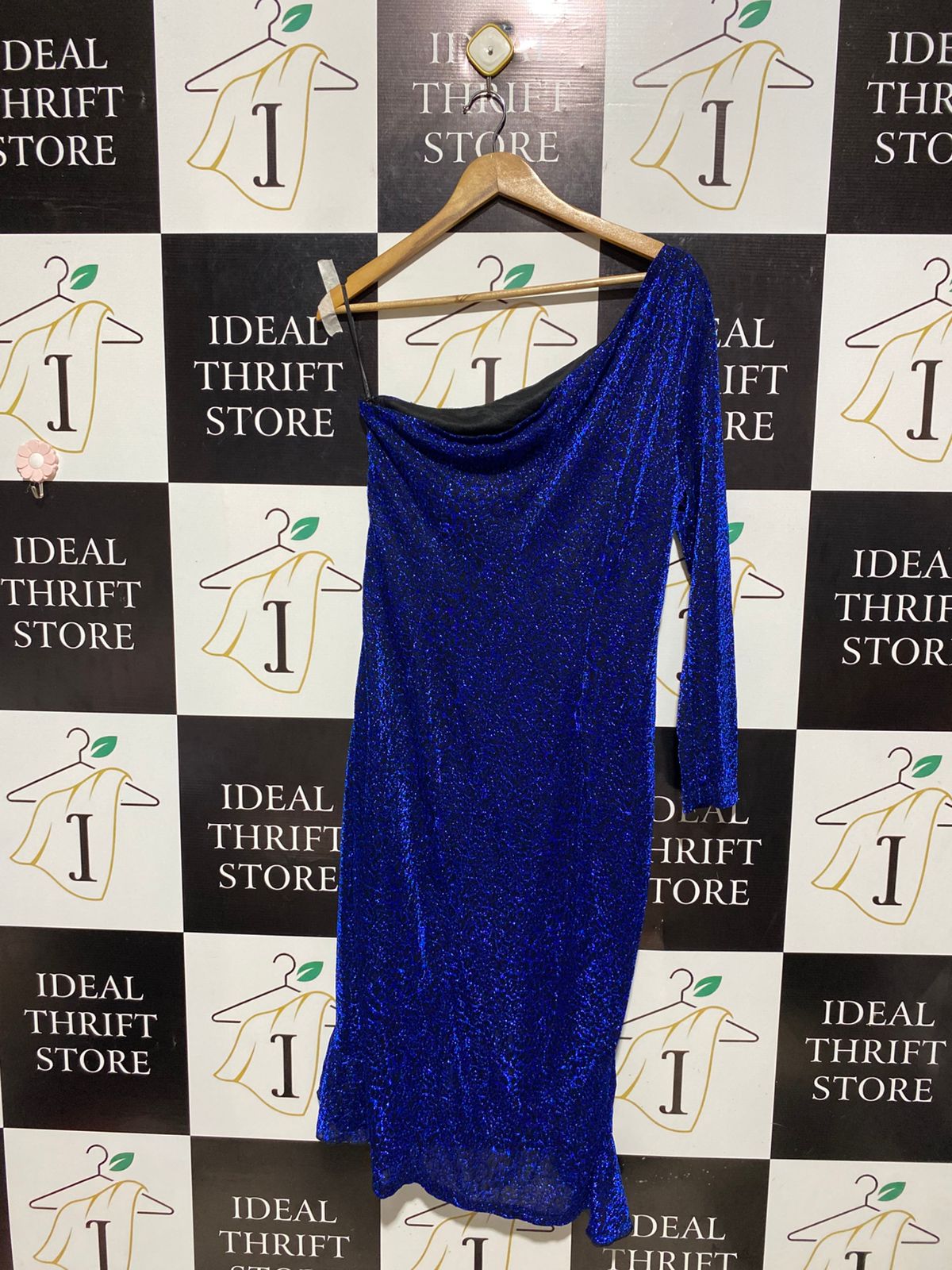 SHEIN CURVE |XL| BUST 18| B6| ROYAL BLUE GLITTER ONE-SHOULDER RUFFLE MIDI DRESS
