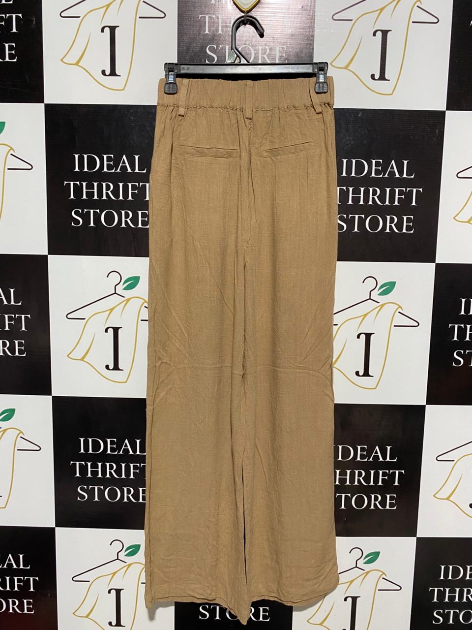 SPORTS GIRL |S| WAIST 26| B6| WOMEN'S HIGH-WAISTED WIDE-LEG LINEN BLEND TROUSERS IN CAMEL