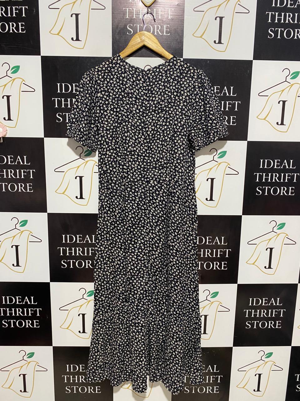 ANKO |M| BUST 19| B6| WOMEN'S ELEGANT BLACK AND WHITE FLORAL MIDI DRESS