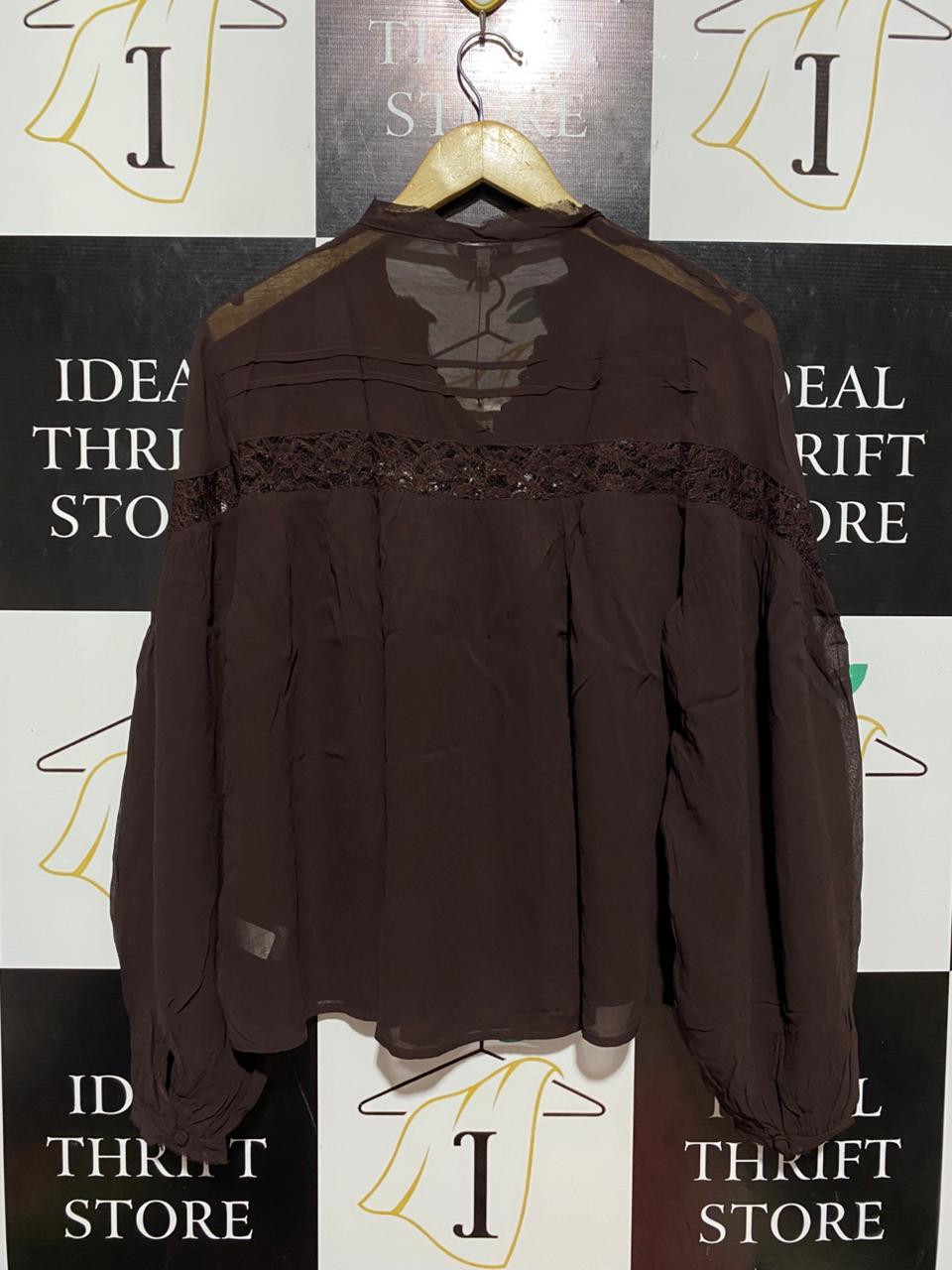 NEXT |L| BUST 23| B8| DEEP CHOCOLATE LACE-TRIMMED BOHO BLOUSE