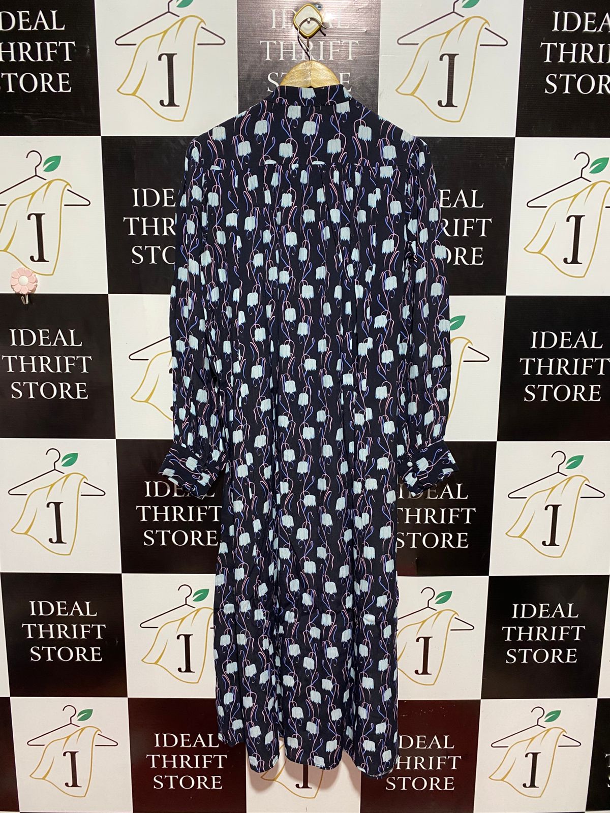 PRIMROSE |L| BUST 22| B7| ELEGANT NAVY FLORAL PRINT MOCK NECK MIDI DRESS WITH WAIST TIE