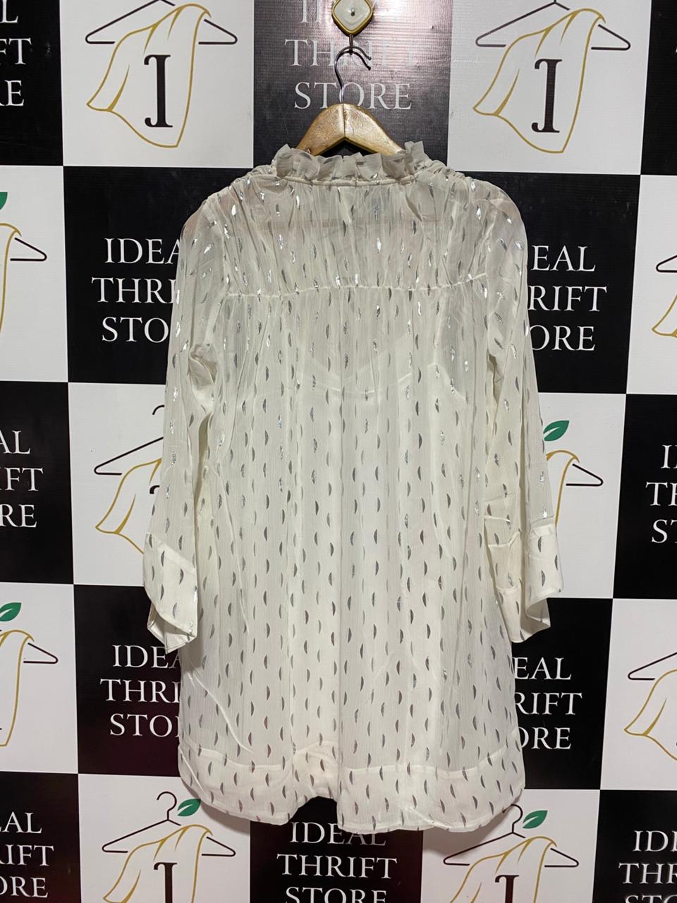 H&M |L| BUST 22 | B7| BOHEMIAN CHIC SILVER FOIL DOT TUNIC DRESS WITH RUFFLE NECK