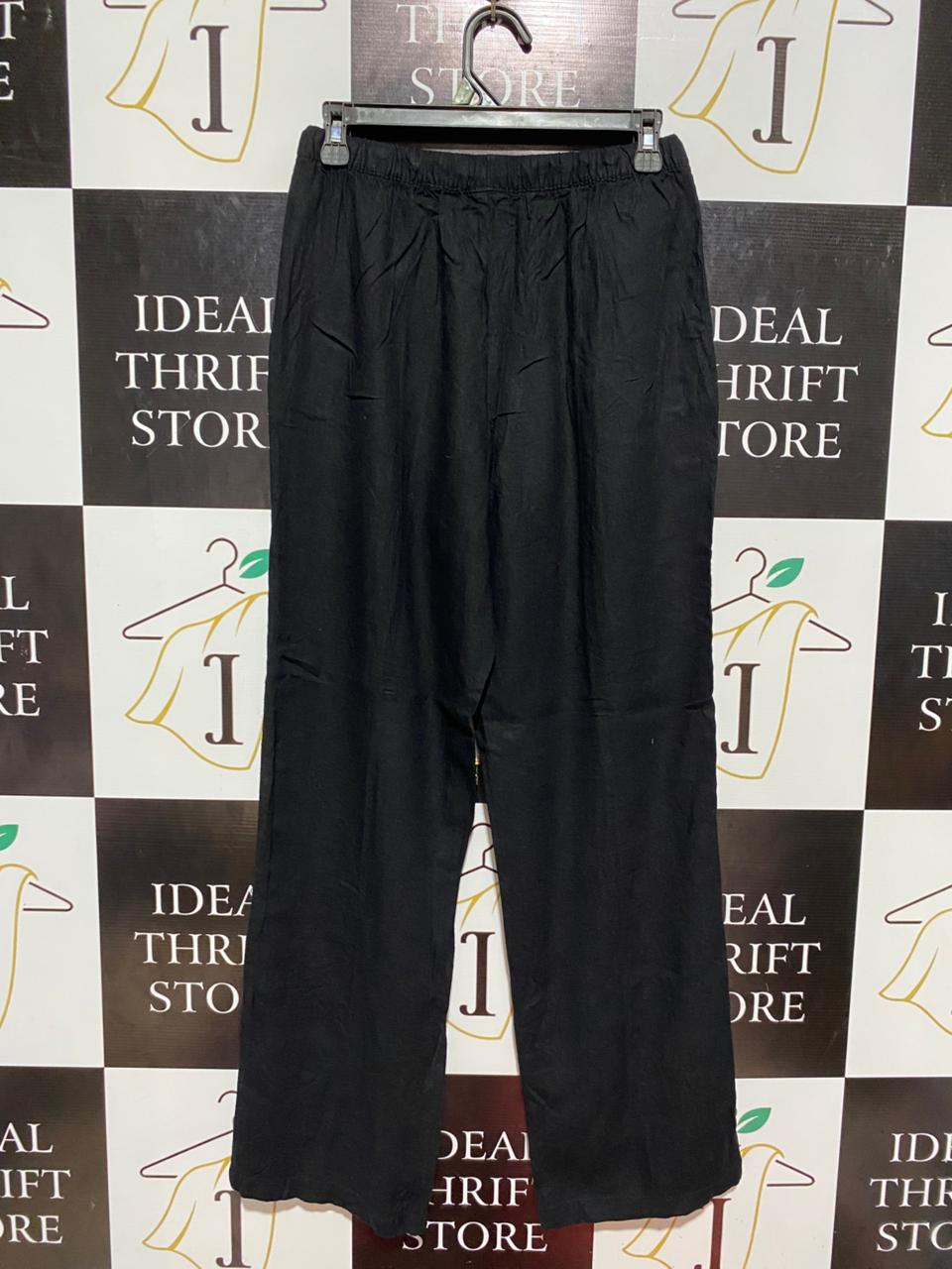 ANKO |M| WAIST 28| B7| BLACK ELASTIC WAIST WIDE-LEG LINEN-LOOK TROUSERS