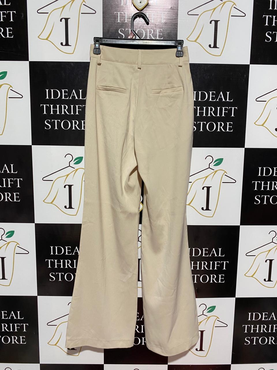 SNDYS |S| WAIST 26| B7| BEIGE HIGH-WAISTED WIDE-LEG PLEATED TROUSERS