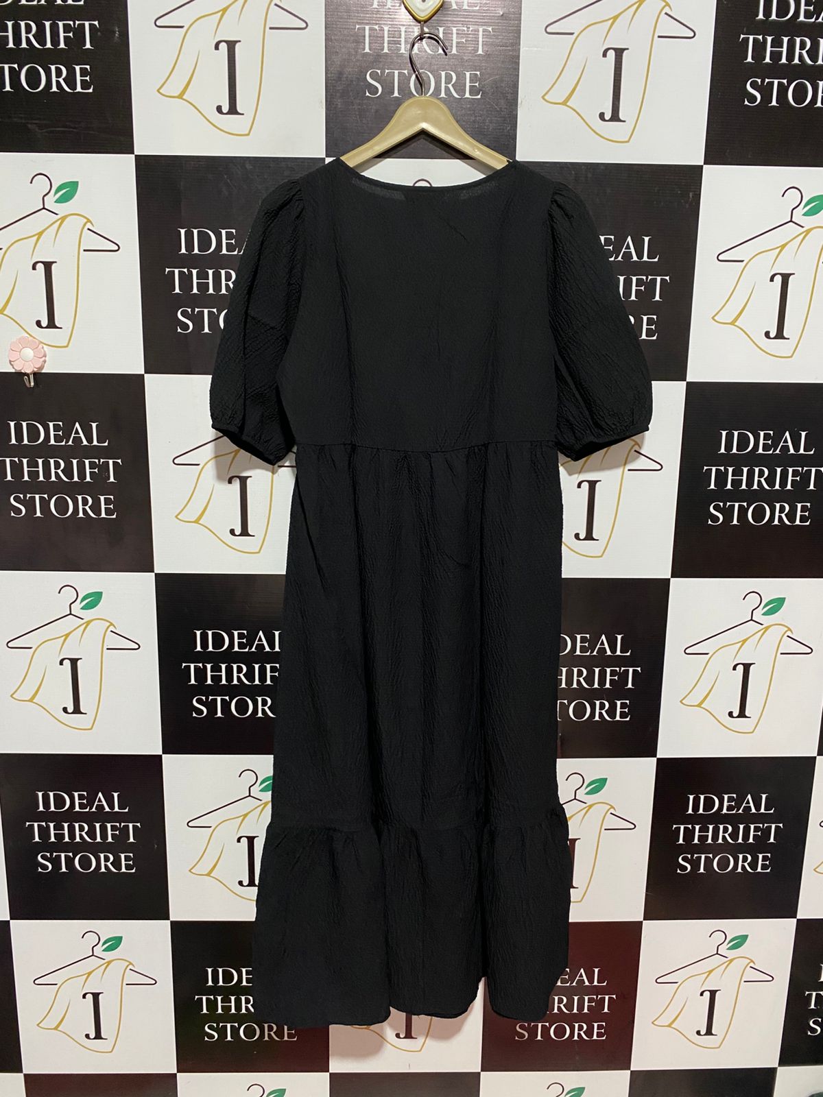 NEW LOOK |L| BUST 19| B8| BLACK TEXTURED PUFF SLEEVE MIDI DRESS