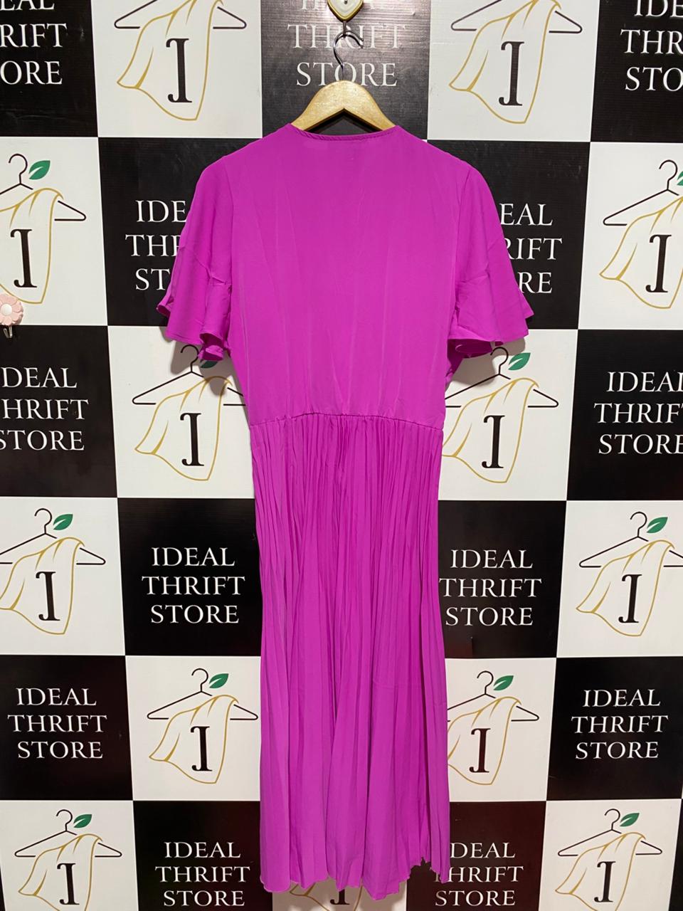 AX |L| BUST 19| B8| PARIS MAGENTA PINK PLEATED MIDI DRESS