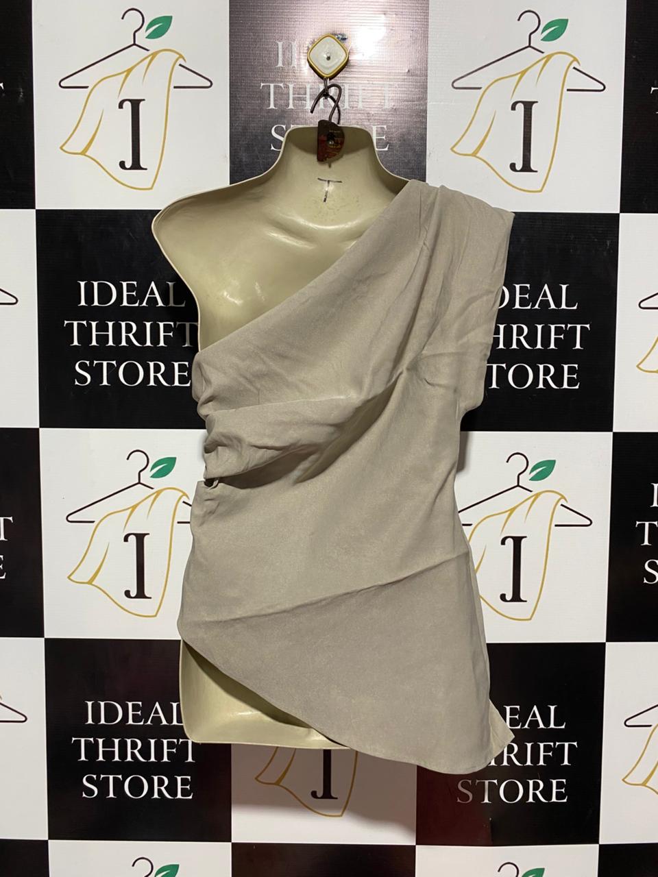 ZARA |M| BUST 17| B8| CHIC ONE-SHOULDER DRAPED BLOUSE IN SOFT BEIGE